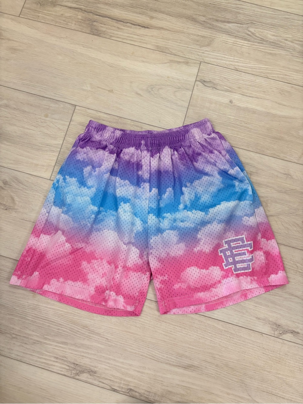 Eric Emanuel Tie-Dye Cloud Mesh Shorts - Pink, Blue & Purple